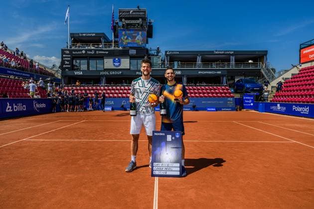 250720 Sander Arends of Netherlands and Guido Andreozzi of Argentina celebrate winning in the doubles final tennis match during day 8 on July 20, 2025 in Bastad Photo Mathilda Schuler BILDBYRAN kod MA MA0849 tennis atp 250 nordea open bbeng jubel  Copyright: MATHILDAxSCHULER BB250720MA048