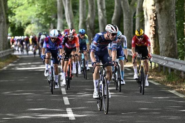 The pack of riders pictured in action during stage 15 of the 2025 Tour de France cycling race, from Muret to Carcasonne (169 km), on Sunday 20 July 2025 in France. The 112th edition of the Tour de France starts on Saturday 5 July in Lille, France, and will finish in Paris, France on the 27th of July. POOLxJANxDExMEULENEIR  x129639725x