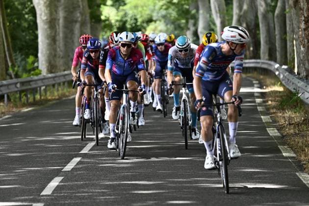 The pack of riders pictured in action during stage 15 of the 2025 Tour de France cycling race, from Muret to Carcasonne (169 km), on Sunday 20 July 2025 in France. The 112th edition of the Tour de France starts on Saturday 5 July in Lille, France, and will finish in Paris, France on the 27th of July. POOLxJANxDExMEULENEIR  x129640062x
