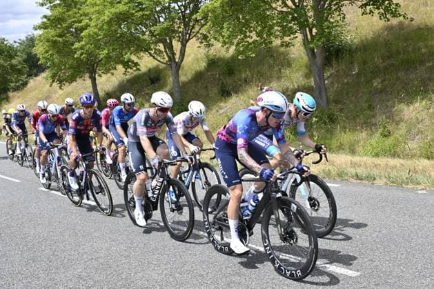 The breakaway group pictured during stage 15 of the 2025 Tour de France cycling race, from Muret to Carcasonne (169 km), on Sunday 20 July 2025 in France. The 112th edition of the Tour de France starts on Saturday 5 July in Lille, France, and will finish in Paris, France on the 27th of July. POOLxJANxDExMEULENEIR  x129640937x