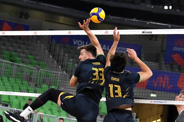 Ljubljana, Slovenia, 20th July 2024: Valerii Todua of Ukraine in action during the IVNL Volleyball Nations League, Week 3 match, between Ukraine and Canada at Arena Stozice, Ljubljana, Slovenia. (Natasa Kupljenik SPP) Copyright: xNatasaxKupljenikx xSPPx SPP_1024476