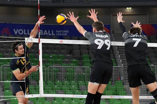 Ljubljana, Slovenia, 20th July 2024: Vasyl Tupchii of Ukraine in action against Skyler Varga of Canada during the IVNL Volleyball Nations League, Week 3 match, between Ukraine and Canada at Arena Stozice, Ljubljana, Slovenia. (Natasa Kupljenik SPP) Copyright: xNatasaxKupljenikx xSPPx SPP_1024483