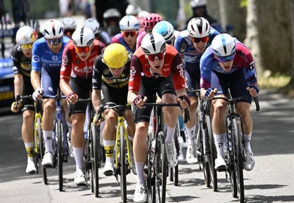 Australian Jarrad Drizners of Lotto Cycling Team pictured in the breakaway group during stage 15 of the 2025 Tour de France cycling race, from Muret to Carcasonne (169 km), on Sunday 20 July 2025 in France. The 112th edition of the Tour de France starts on Saturday 5 July in Lille, France, and will finish in Paris, France on the 27th of July. POOLxJANxDExMEULENEIR  x129644712x