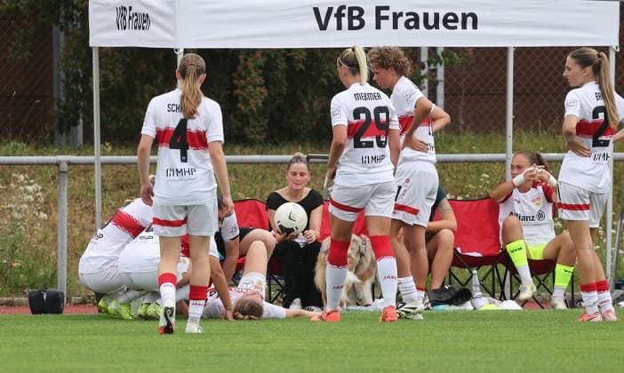Stuttgart , Football Test Match VfB Stuttgart Women vs FC Heidenheim , Injury Gillian Castor VFB , lies on the ground