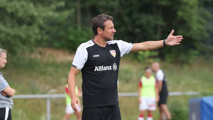 Stuttgart , Football Test Match VfB Stuttgart Women vs FC Heidenheim , Coach Heiko Gerber VfB