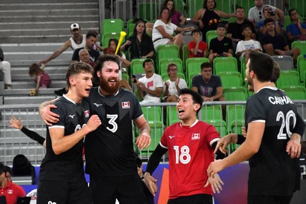 Ljubljana, Slovenia, 20th July 2024: Team Canada celebrate score during the IVNL Volleyball Nations League, Week 3 match, between Ukraine and Canada at Arena Stozice, Ljubljana, Slovenia. (Natasa Kupljenik SPP) Copyright: xNatasaxKupljenikx xSPPx SPP_1024831