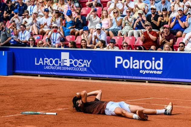 250720 Luciano Darderi of Italy celebrates after the singles final tennis match during day 8 on July 20, 2025 in Bastad Photo Mathilda Schuler BILDBYRAN kod MA MA0849 tennis atp 250 nordea open bbeng jubel  Copyright: MATHILDAxSCHULER BB250720MA065