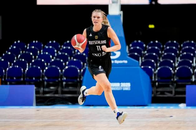 Nina Melissa Rosemeyer (Germany) controls the ball during the women s basketball match in the group phase between Chinese Taipei and Germany on Day 5 of the FISU World University Games Rhine-Ruhr at Grugahalle on July 20, 2025 in Essen, Germany. (Photo by Alex Gottschalk DeFodi Images) *** Nina Melissa Rosemeyer Germany controls the ball during the women s basketball match in the group phase between Chinese Taipei and Germany on Day 5 of the FISU World University Games Rhine Ruhr at Grugahalle on July 20, 2025 in Essen, Germany Photo by Alex Gottschalk DeFodi Images