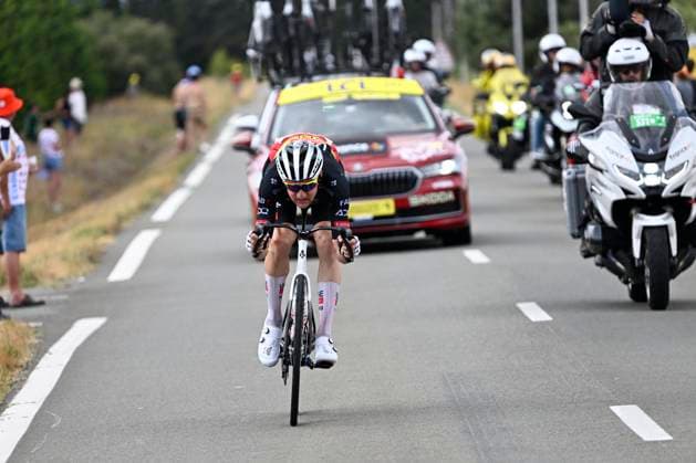 Tour de France 2025 Stage 15 CARCASSONNE, FRANCE - JULY 20 : Wellens Tim (BEL) of UAE Team Emirates - XRG alone in the escape pack during stage 15 of the 112th edition of Tour de France an UCI World Tour 2.UWT cycling road race stage for Men Elite of 169 km with start in Muret and finish in Carcassonne on July 20, 2025 in Carcassonne, France, 20 07 2025 ( Motordriver Kenny Verfaillie - Carcassonne France  Copyright: xJanxDexMeuleneirx
