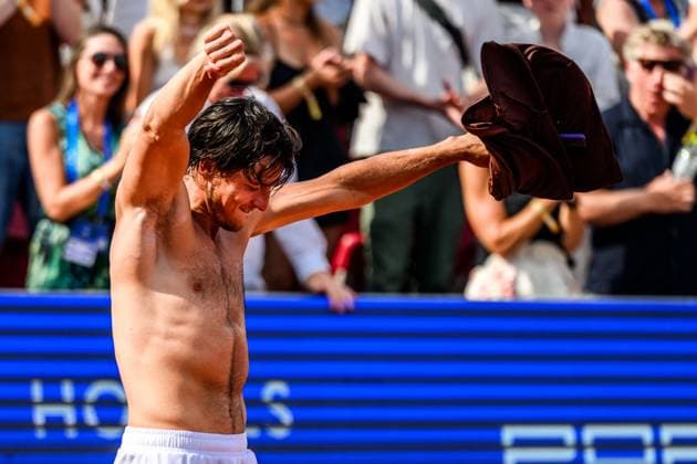 250720 Luciano Darderi of Italy celebrates winning in the singles final tennis match during day 8 on July 20, 2025 in Bastad Photo Mathilda Schuler BILDBYRAN kod MA MA0849 tennis atp 250 nordea open bbeng jubel  Copyright: MATHILDAxSCHULER BB250720MA086