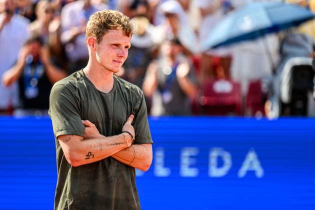 250720 Jesper de Jong of Netherlands looks dejected after the singles final tennis match during day 8 on July 20, 2025 in Bastad Photo Mathilda Schuler BILDBYRAN kod MA MA0849 tennis atp 250 nordea open bbeng depp  Copyright: MATHILDAxSCHULER BB250720MA088