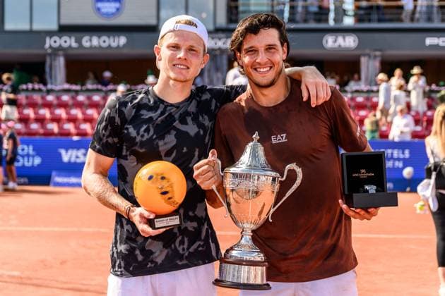 250720 Jesper de Jong of Netherlands and Luciano Darderi of Italy after the singles final tennis match during day 8 on July 20, 2025 in Bastad Photo Mathilda Schuler BILDBYRAN kod MA MA0849 tennis atp 250 nordea open bbeng  Copyright: MATHILDAxSCHULER BB250720MA120