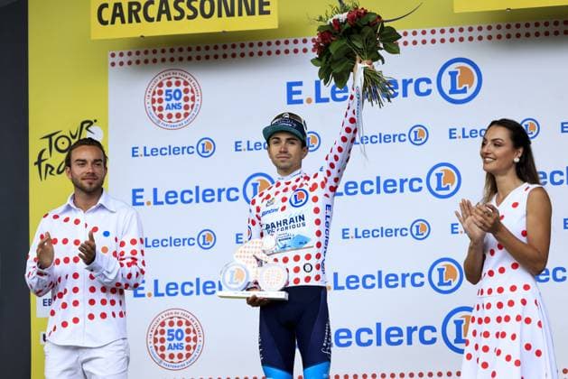 CICLISMO - Tour De France - Tour de France 2025 - Stage 15 Lenny MARTINEZ, Bahrain - Victorious, during the award ceremony, during the Tour de France 2025, UCI WorldTour cycling event, Stage 15, Muret - Carcassonne (169,3 Km) on 20 July 2025 in Carcassonne, France during Tour de France 2025 - Stage 15, Tour De France race in France, France, July 20 2025 France France Copyright: xIPAxSport ABACAx