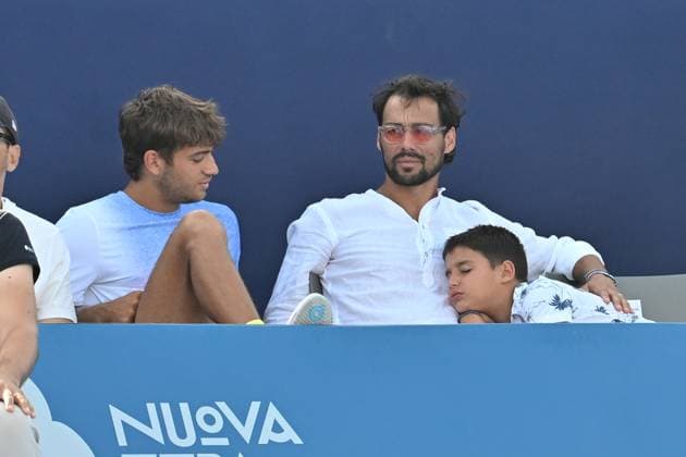 RECORD DATE NOT STATED Flavio Cobolli e Fabio Fognini durante la Hopman Cup 2025 Domenica 20 Luglio 2025 Bari - Fiera del Levante Copyright: xAndreaxRositox DSC_6385