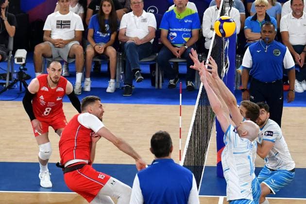 Ljubljana, Slovenia, 20th July 2024: Nemanja Masulovic of Serbia in action during the IVNL Volleyball Nations League, Week 3 match, between Serbia and Slovenia at Arena Stozice, Ljubljana, Slovenia. (Natasa Kupljenik SPP) Copyright: xNatasaxKupljenikx xSPPx SPP_1025963