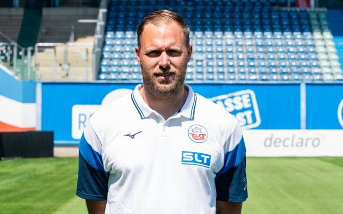 Daniel Brinkmann, FC Hansa Rostock, 3 Liga, Football, Portrait appointment 2025 2026 Coach Daniel Brinkmann FC Hansa Rostock at the portrait photo session in the Ostseestadion Rostock Ostseestadion Mecklenburg Vorpommern Germany