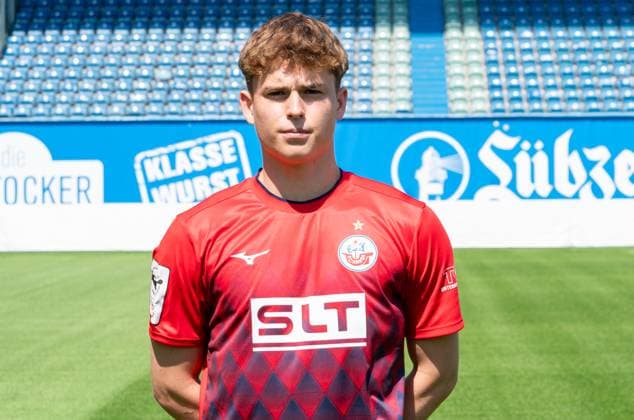 Erik Maurer, FC Hansa Rostock, 3 Liga, soccer, portrait appointment 2025 2026 Goalkeeper Erik Maurer FC Hansa Rostock at the portrait photo session in the Ostseestadion Rostock Ostseestadion Mecklenburg Vorpommern Germany