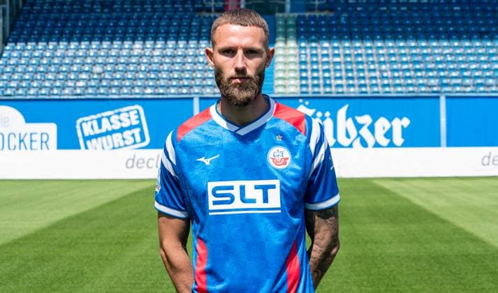 Dominik Lanius, FC Hansa Rostock, 3 Liga, soccer, portrait appointment 2025 2026 Dominik Lanius FC Hansa Rostock at the portrait photo session in the Ostseestadion Rostock Ostseestadion Mecklenburg Vorpommern Germany