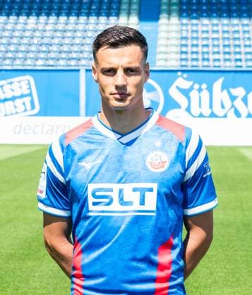 Kenan Fatkic, FC Hansa Rostock, 3 Liga, soccer, portrait appointment 2025 2026 Kenan Fatkic FC Hansa Rostock at the portrait photo session in the Ostseestadion Rostock Ostseestadion Mecklenburg-Vorpommern Germany