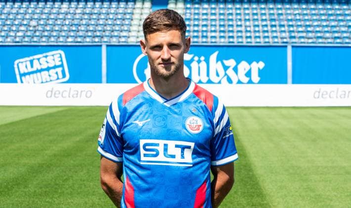 Markus Schuster, FC Hansa Rostock, 3 Liga, soccer, portrait appointment 2025 2026 Markus Schuster FC Hansa Rostock at the portrait photo session in the Ostseestadion Rostock Ostseestadion Mecklenburg-Vorpommern Germany