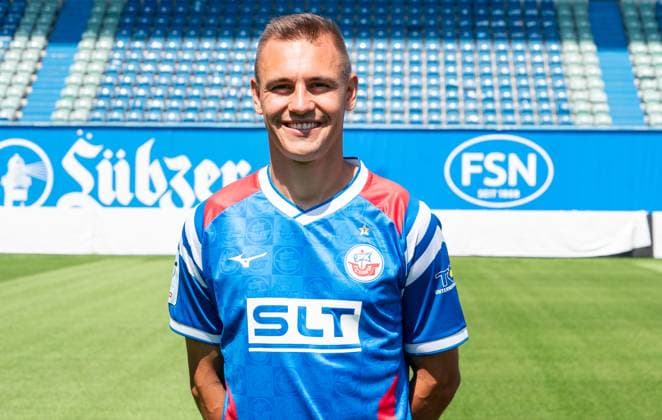 Franz Pfanne, FC Hansa Rostock, 3 Liga, soccer, portrait appointment 2025 2026 Franz Pfanne FC Hansa Rostock at the portrait photo session in the Ostseestadion Rostock Ostseestadion Mecklenburg Vorpommern Germany
