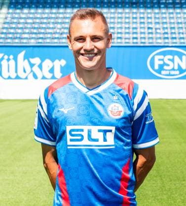 Franz Pfanne, FC Hansa Rostock, 3 Liga, soccer, portrait appointment 2025 2026 Franz Pfanne FC Hansa Rostock at the portrait photo session in the Ostseestadion Rostock Ostseestadion Mecklenburg Vorpommern Germany