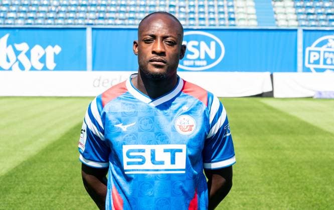 Christian Kinsombi, FC Hansa Rostock, 3 Liga, soccer, portrait appointment 2025 2026 Christian Kinsombi FC Hansa Rostock at the portrait photo session in the Ostseestadion Rostock Ostseestadion Mecklenburg-Vorpommern Germany