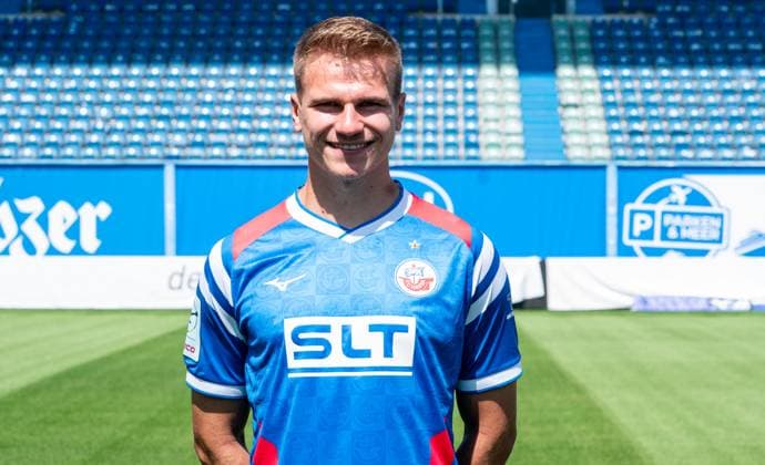 Florian Carstens, FC Hansa Rostock, 3 Liga, soccer, portrait appointment 2025 2026 Florian Carstens FC Hansa Rostock at the portrait photo session in the Ostseestadion Rostock Ostseestadion Mecklenburg Vorpommern Germany