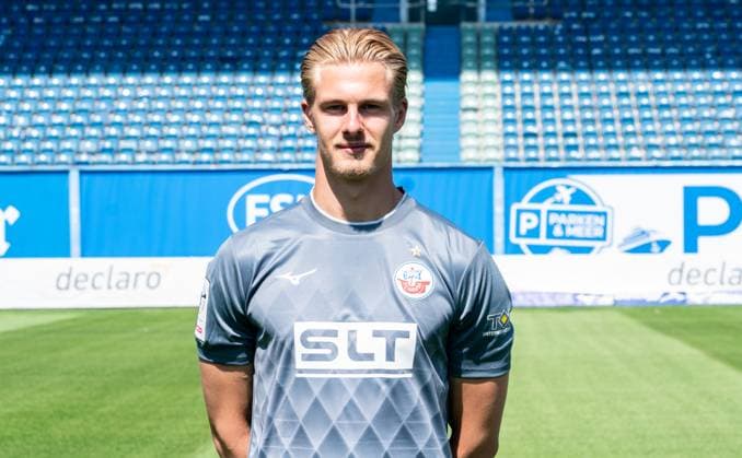 Max Hagemoser, FC Hansa Rostock, 3 Liga, soccer, portrait date 2025 2026 Goalkeeper Max Hagemoser FC Hansa Rostock at the portrait photo session in the Ostseestadion Rostock Ostseestadion Mecklenburg Vorpommern Germany