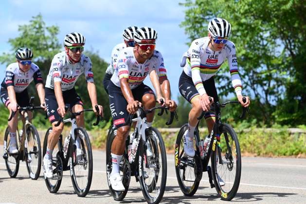 Tour de France 2025 Second Restday MONTPELLIER, FRANCE - JULY 21 : Yates Adam (GBR) of UAE Team Emirates, Narvaez Jhonatan (ECU) of UAE Team Emirates, Pogacar Tadej (SLO) of UAE Team Emirates during the second restday of the 112th edition of Tour de France an UCI World Tour 2.UWT for Men Elite on July 21, 2025 in Montpellier, France, 21 07 2025 ( Motordriver Kenny Verfaillie - Montpellier France  Copyright: xVincentxKalutx