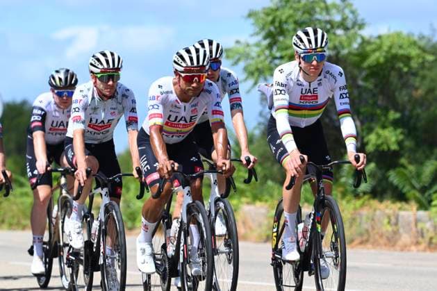 Tour de France 2025 Second Restday MONTPELLIER, FRANCE - JULY 21 : Yates Adam (GBR) of UAE Team Emirates, Narvaez Jhonatan (ECU) of UAE Team Emirates, Pogacar Tadej (SLO) of UAE Team Emirates during the second restday of the 112th edition of Tour de France an UCI World Tour 2.UWT for Men Elite on July 21, 2025 in Montpellier, France, 21 07 2025 ( Motordriver Kenny Verfaillie - Montpellier France  Copyright: xVincentxKalutx