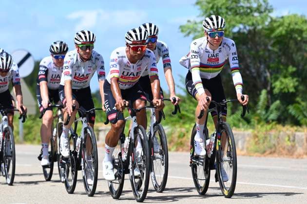 Tour de France 2025 Second Restday MONTPELLIER, FRANCE - JULY 21 : Yates Adam (GBR) of UAE Team Emirates, Narvaez Jhonatan (ECU) of UAE Team Emirates, Pogacar Tadej (SLO) of UAE Team Emirates during the second restday of the 112th edition of Tour de France an UCI World Tour 2.UWT for Men Elite on July 21, 2025 in Montpellier, France, 21 07 2025 ( Motordriver Kenny Verfaillie - Montpellier France  Copyright: xVincentxKalutx