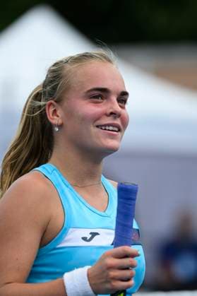Czech tennis player Sara Bejlek playes against Moyuka Uchijima of Japan at the WTA, Tennis Damen Livesport Prague Open 2025 on the courts of TK Sparta Prague, in Prague, Czech Republic, on July 21, 2025. (CTKxPhoto MichalxKamaryt) CTKPhotoP2025072103631  CTKPhotoP2025072103631