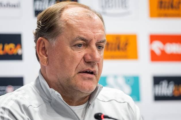 SLOVAN BRATISLAVA - ZRINJSKI MOSTAR Head coach of Slovan Vladimir Weiss sr of Slovan during the press conference, PK, Pressekonferenz ahead of second qualifying round of UEFA Champions League football match between SK Slovan Bratislava and HSK Zrinjski Mostar. Bratislava, Slovakia, July 21, 2025. Copyright: xx 080A3763
