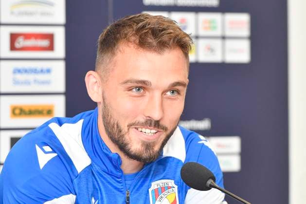 Plzen forward Tomas Ladra attends a news conference before tomorrow s opening match of the second round of the Champions League Viktoria Plzen vs Servette Geneva, Plzen, July 21, 2025. (CTKxPhoto MiroslavxChaloupka) CTKPhotoP2025072104129  CTKPhotoP2025072104129