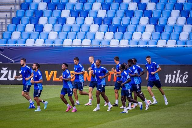 SLOVAN BRATISLAVA - ZRINJSKI MOSTAR Players of Slovan during team training ahead of second qualifying round of UEFA Champions League football match between SK Slovan Bratislava and HSK Zrinjski Mostar. Bratislava, Slovakia, July 21, 2025. Copyright: xx 080A4477
