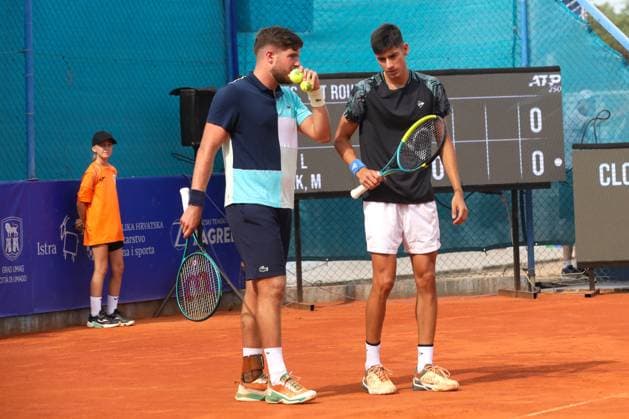 Umag, Croatia, 210725. 35th Plava Laguna Croatia Open Umag. Round of 16 doubles match, Luka Mikrut and Mili Poljicak - George Goldhoff and Gregorie Jacq. Photo: Goran Sebelic CROPIX Copyright: xxGoranxSebelicx mirkut_poljicak01-210725