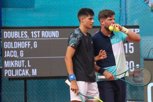 Umag, Croatia, 210725. 35th Plava Laguna Croatia Open Umag. Round of 16 doubles match, Luka Mikrut and Mili Poljicak - George Goldhoff and Gregorie Jacq. Photo: Goran Sebelic CROPIX Copyright: xxGoranxSebelicx mirkut_poljicak04-210725