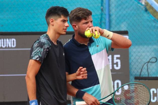 Umag, Croatia, 210725. 35th Plava Laguna Croatia Open Umag. Round of 16 doubles match, Luka Mikrut and Mili Poljicak - George Goldhoff and Gregorie Jacq. Photo: Goran Sebelic CROPIX Copyright: xxGoranxSebelicx mirkut_poljicak05-210725