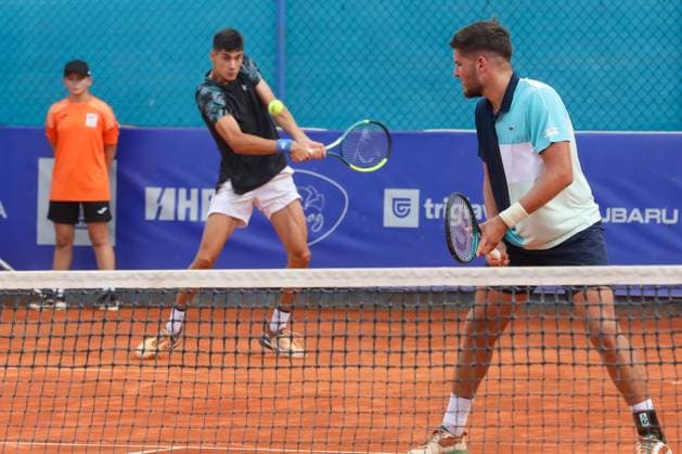 Umag, Croatia, 210725. 35th Plava Laguna Croatia Open Umag. Round of 16 doubles match, Luka Mikrut and Mili Poljicak - George Goldhoff and Gregorie Jacq. Photo: Goran Sebelic CROPIX Copyright: xxGoranxSebelicx mirkut_poljicak17-210725