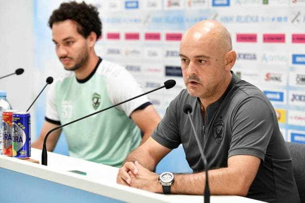 Rijeka, Croatia, 210725. Rujevica Stadium On Tuesday, July 22, Rijeka s football players welcome PFC Ludogorets in the first match of the 2nd round of Champions League qualification. The press conference, PK, Pressekonferenz of PFC Ludogorets was held in the Orlando Rivetti press center, the match was announced by coach Rui Melo and player Pedro Naressi. Photo: Damir Skomrlj CROPIX Copyright: xxDamirxSkomrljx konferencija_ludogorets10-210725