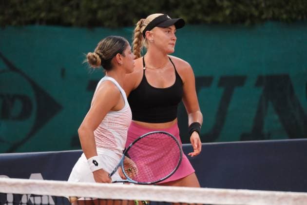 Anastasia Abbagnato and Giorgia Pedone in action against Silvia Ambrosio and Tyra Caterina Grant during the 36th Palermo Ladies Open at Country Time Club during 36Â° Palermo Ladies Open, International Tennis match in Palermo, Italy, July 21 2025  Copyright: xFedericoxSerra IPAxSportx xipa-agency.netx xx IPA_60704084 IPA_Agency_IPA60704084