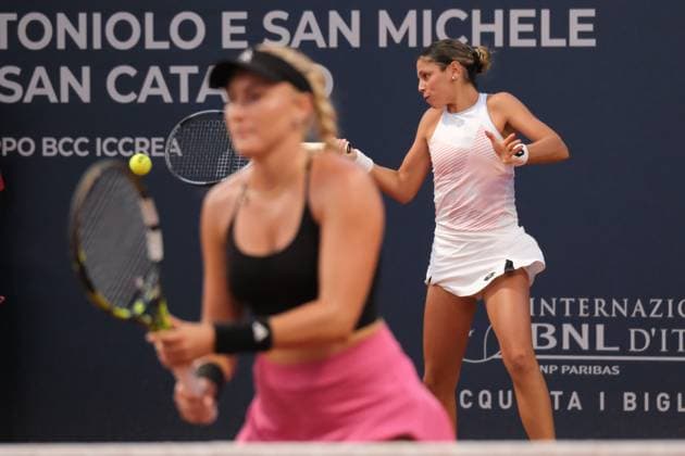 Anastasia Abbagnato and Giorgia Pedone in action against Silvia Ambrosio and Tyra Caterina Grant during the 36th Palermo Ladies Open at Country Time Club during 36Â° Palermo Ladies Open, International Tennis match in Palermo, Italy, July 21 2025  Copyright: xFedericoxSerra IPAxSportx xipa-agency.netx xx IPA_60704174 IPA_Agency_IPA60704174