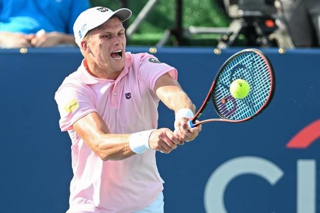July 21, 2025, Washington, D.C, U.S: JENSON BROOKSBY hits a backhand during his doubles match against Yoshihito Nishioka at the Rock Creek Tennis Center. Washington U.S - ZUMAg196 20250721_zap_g196_018 Copyright: xKylexGustafsonx