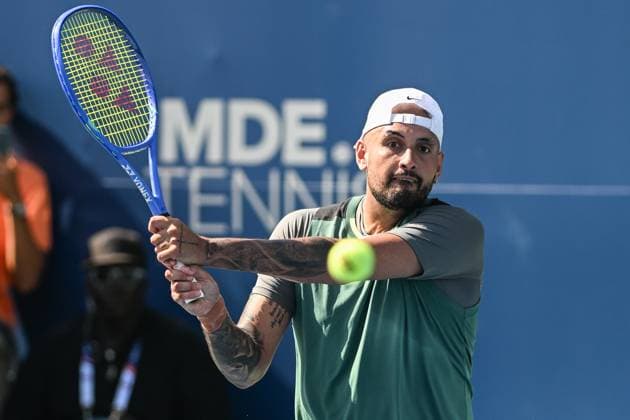 July 21, 2025, Washington, D.C, U.S: NICK KYRGIOS hits a backhand during his doubles match at the Rock Creek Tennis Center. Washington U.S - ZUMAg196 20250721_zap_g196_021 Copyright: xKylexGustafsonx