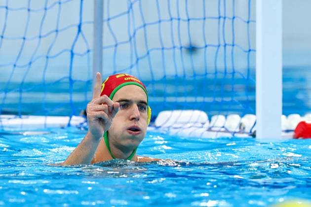Joao Pedro Fernandes of Brazil Brazil v Canada, Water polo, Wasserball Singapore 2025 World Aquatics Championships, OCBC Aquatic Centre, July 22, 2025, Singapore, Singapore.