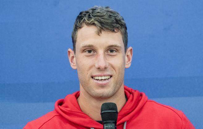 21 07 2025, Sportpark, Kitzbühel, AUT, ATP Tour, Generali Open Kitzbühel 2025, Press conference, in the picture Filip Misolic AUT Filip Misolic of Austria during a press conference of Austrian Tennis Federation ÖTV at the 2025 Generali Open Kitzbühel of the ATP Tour at the Sportpark in Kitzbühel, Austria on 2025 07 21 Expa Kitzbühel  EP_ade