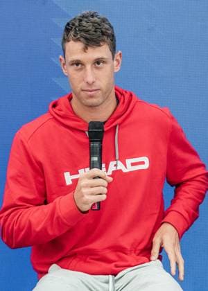 21 07 2025, Sportpark, Kitzbühel, AUT, ATP Tour, Generali Open Kitzbühel 2025, Press conference, in the picture Filip Misolic AUT Filip Misolic of Austria during a press conference of Austrian Tennis Federation ÖTV at the 2025 Generali Open Kitzbühel of the ATP Tour at the Sportpark in Kitzbühel, Austria on 2025 07 21 Expa Kitzbühel  EP_ade