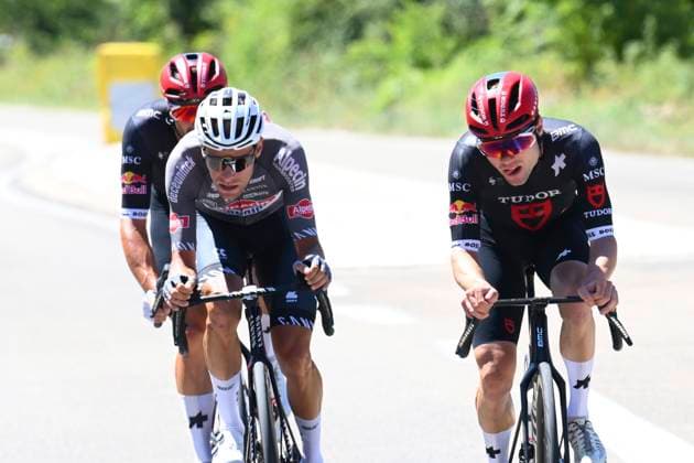 Tour de France 2025 Stage 16 MONT-VENTOUX, FRANCE - JULY 22 : Hirschi Marc (SUI) of Tudor Pro Cycling Team, Haller Marco (AUT) of Tudor Pro Cycling Team, Meurisse Xandro (BEL) of Alpecin - Deceuninck during stage 16 of the 112th edition of Tour de France an UCI World Tour 2.UWT cycling road race stage for Men Elite of 172 km with start in Montpellier and finish in Mont-Ventoux on July 22, 2025 in Mont-Ventoux, France, 22 07 2025 ( Motordriver Kenny Verfaillie - Mont-Ventoux France  Copyright: xVincentxKalutx