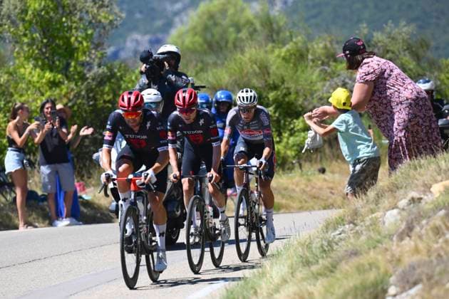 Tour de France 2025 Stage 16 MONT-VENTOUX, FRANCE - JULY 22 : Haller Marco (AUT) of Tudor Pro Cycling Team, Hirschi Marc (SUI) of Tudor Pro Cycling Team, Meurisse Xandro (BEL) of Alpecin - Deceuninck during stage 16 of the 112th edition of Tour de France an UCI World Tour 2.UWT cycling road race stage for Men Elite of 172 km with start in Montpellier and finish in Mont-Ventoux on July 22, 2025 in Mont-Ventoux, France, 22 07 2025 ( Motordriver Kenny Verfaillie - Mont-Ventoux France  Copyright: xVincentxKalutx